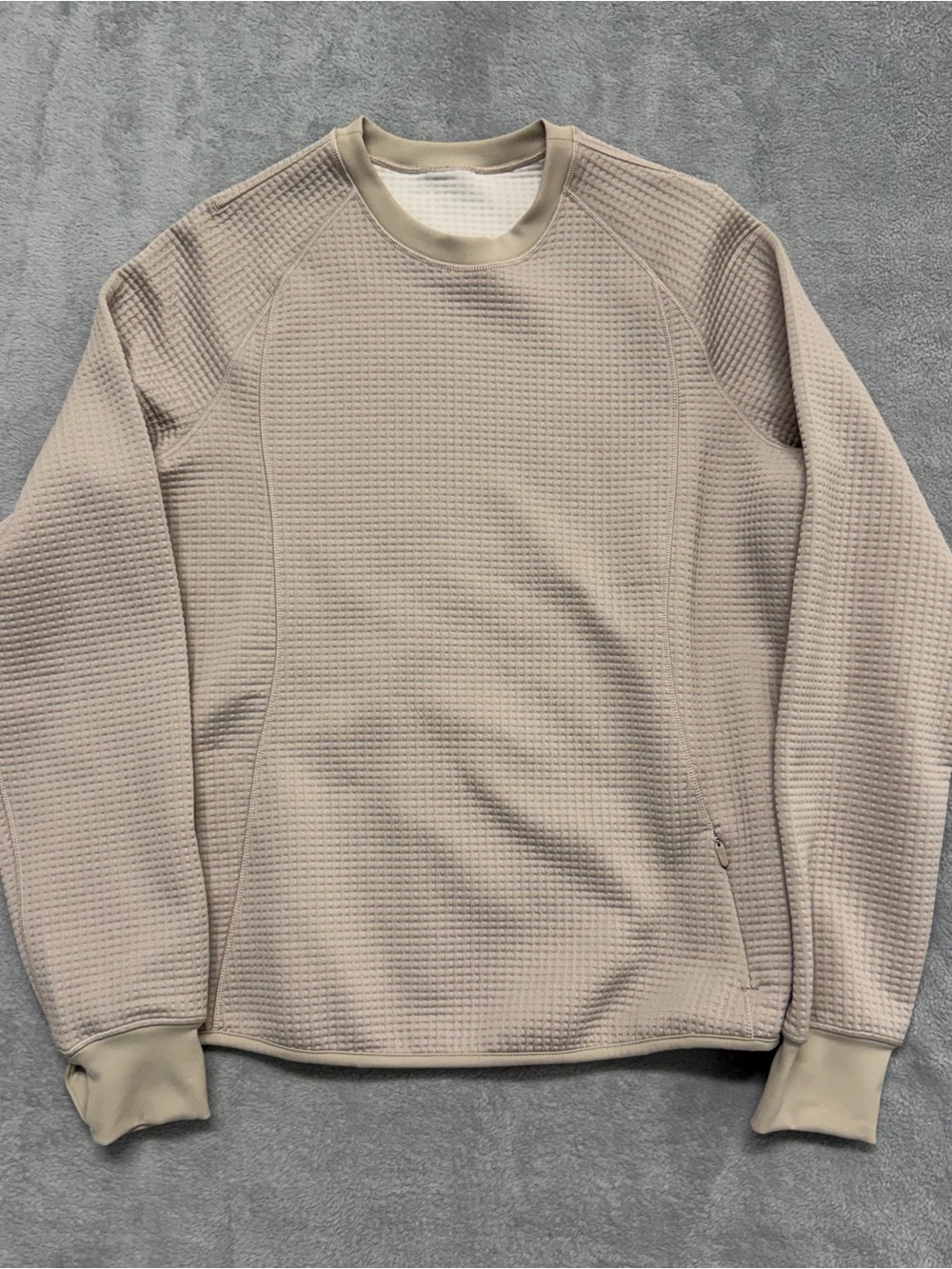 Lululemon Waffle Knit Crewneck Sweatshirt Long Sleeve Beige Womens 4 LW3IB9S